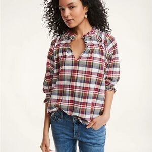 Brooks Brothers Popover Madras Smocked Blouse